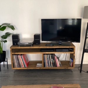 MARLEY // Industrial Rustic style Sustainable Record/Vinyl storage unit with amp shelf and divider
