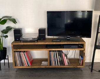 MARLEY // Industrial Rustic style Sustainable Record/Vinyl storage unit with amp shelf and divider