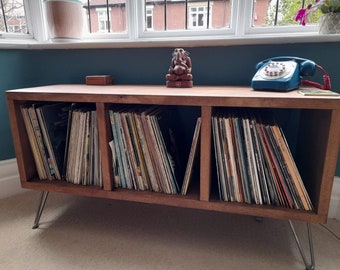 PRESLEY //  Rustic / Boho Sustainable Solid wood Record Storage unit with dividers