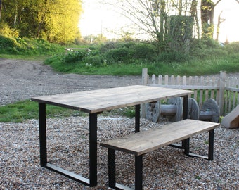 Indoor/ Outdoor solid wood rustic dining table - optional bench - size and other leg options available