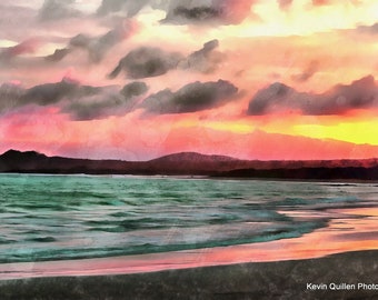 Pink Beach Sunset/Digital Painting/Wall Art