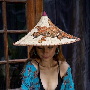 Conical Hat / Red Phoenix Hat / Asian Tradition/ Music Festival Accessories / Vietnam Hat / Asian straw hat / bamboo hat