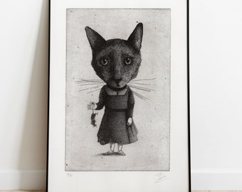 Original Etching / Original Fine Art / Limited Edition intaglio Print / The Cat