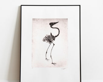 Etching intaglio / Wall art / Original print limited edition / Bird Skeleton II