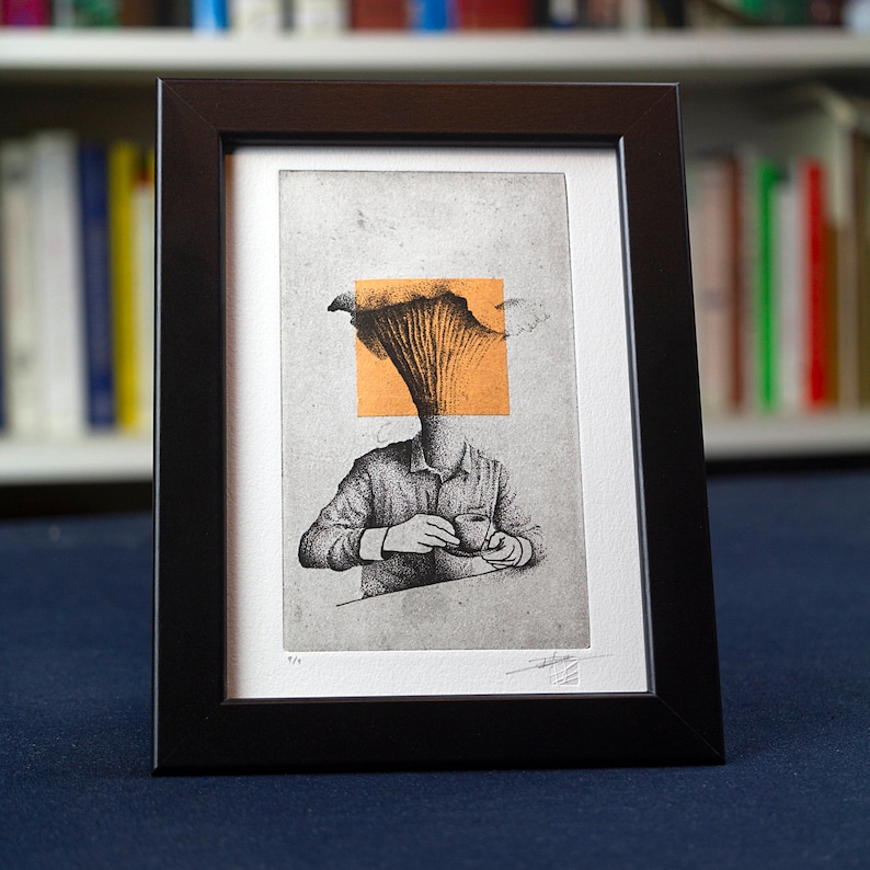 Original Etching / Limited edition fine art print / Intaglio / Coffee and Mushroom image 4