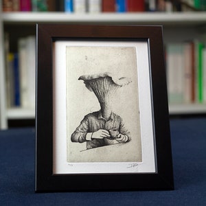 Original Etching / Limited edition fine art print / Intaglio / Coffee and Mushroom image 7