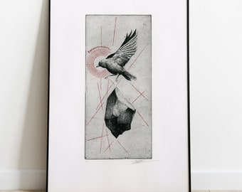 Original Etching / Limited edition fine art print / Intaglio / Bird - Erithacus Rubecula