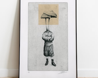 Original Etching / Limited edition fine art print / Intaglio / Mushroom Head II