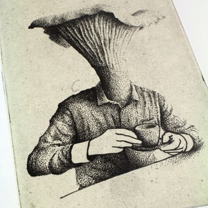 Original Etching / Limited edition fine art print / Intaglio / Coffee and Mushroom image 9