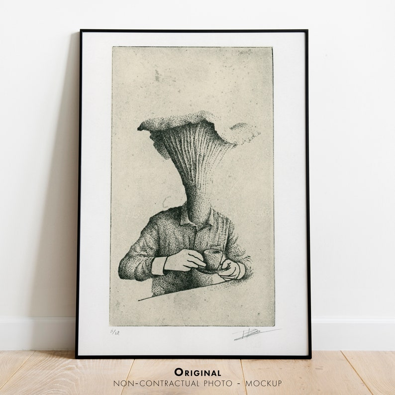 Original Etching / Limited edition fine art print / Intaglio / Coffee and Mushroom Beige