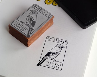 名前入りカスタマイズスタンプ - Ex Libris - 木製スタンプ - 鳥