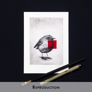 Original Etching / Limited edition fine art print / Intaglio / Bird red robin image 8