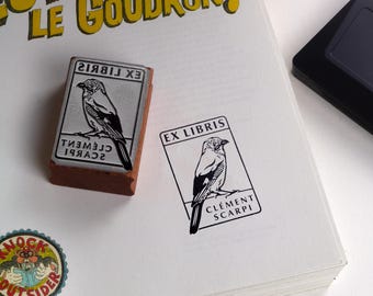 Custom BOOKPLATE  – Personalized EX LIBRIS gift Rubber Stamp – Wood-Mounted – Bird