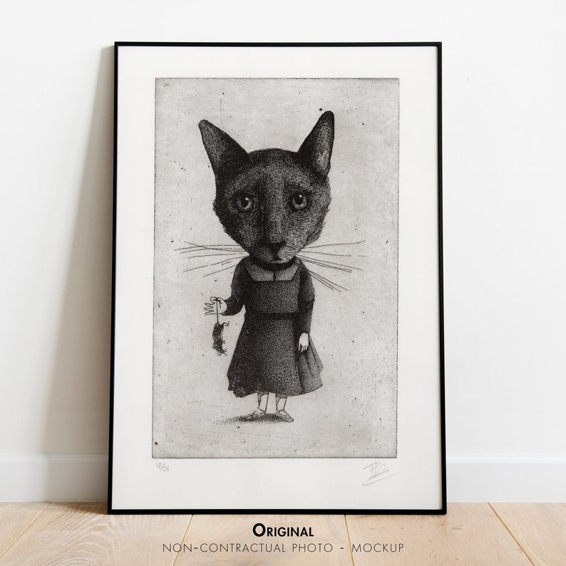 Original Etching / Original Fine Art / Limited Edition intaglio Print / The Cat Original