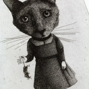 Original Etching / Original Fine Art / Limited Edition intaglio Print / The Cat image 3
