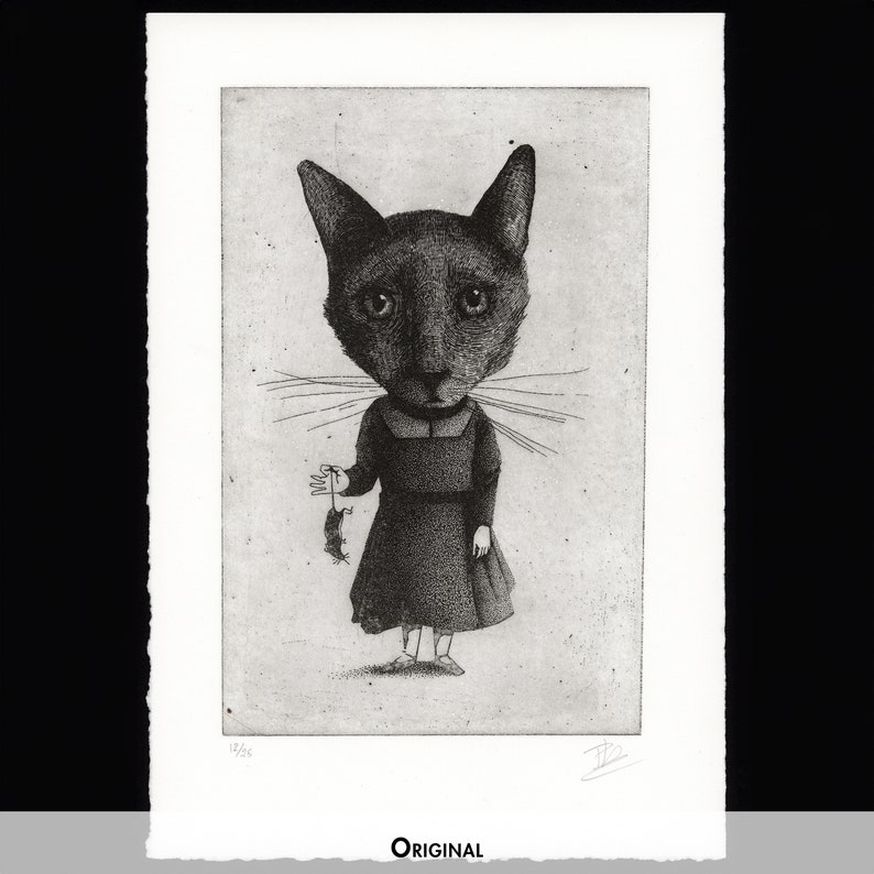 Original Etching / Original Fine Art / Limited Edition intaglio Print / The Cat image 2