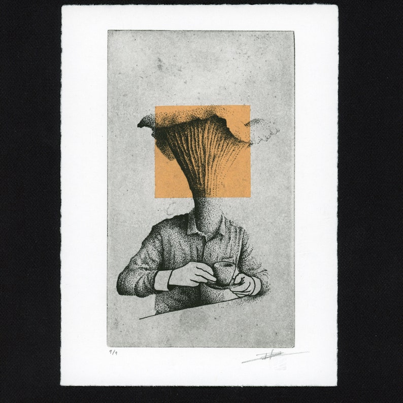 Original Etching / Limited edition fine art print / Intaglio / Coffee and Mushroom image 5