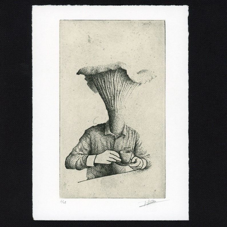 Original Etching / Limited edition fine art print / Intaglio / Coffee and Mushroom image 8