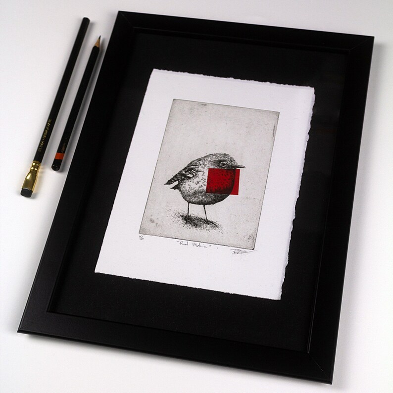 Original Etching / Limited edition fine art print / Intaglio / Bird red robin image 7