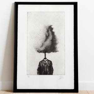 Original Surreal Etching | Limited Edition "The TreeHead" Fine Art Print | Signed Artwork for Wall Decor