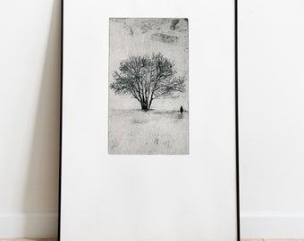 Originalgravur in limitierter Auflage, Kunstdruck, Tiefdruck, Landschaft im Schnee