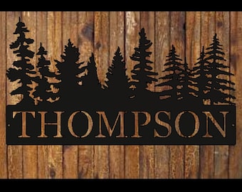 Custom Monogram Sign, Custom Family Name Sign with trees, Metal Sign, Personalized Sign , Personalized Steel Sign , Monogram, Tree line