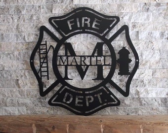 Custom Firefighter Metal Sign, Maltese Cross Sign, Personalized firefighter gifts, fireman sign, fire department sign, monogram , steel sign