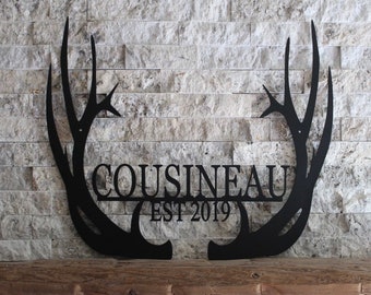 Custom Antler Sign, Steel Antler Sign, custom deer sign, antlers, personalized antler sign, antler gifts, antler art, monogram, metal sign