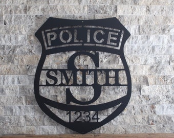 Custom Police Officer Sign, Police, Law Enforcement Sign, Metal Sign, Police Badge Sign, monogram , steel sign