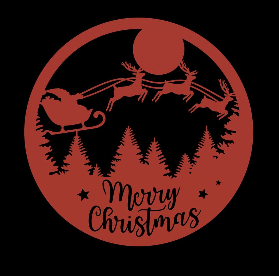 Christmas Metal Sign Christmas Decoration Santa and Raindeer Merry