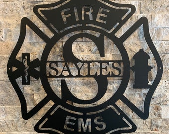 Custom Firefighter Metal Sign, Maltese Cross Sign, Personalized firefighter gifts, fireman sign, fire department , monogram , steel sign,ems