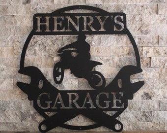 Custom Garage Sign, Custom Name, Metal Sign, Personalized Sign, Personalized Metal Sign , monogram, steel sign, motocross , dirtbike