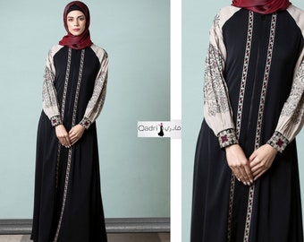 Abaya, Islamic Long Dress with Elegant Embroider Design ,Plus Size Maxi Dress ,Black White Long Dress 2018 designs