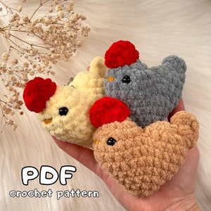 Plüsch Huhn Herz Schlüsselanhänger Häkelanleitung Amigurumi Muster Einfache Häkelanleitung niedlichen Chiken Plüschtier für Anfänger Valentinstag Huhn