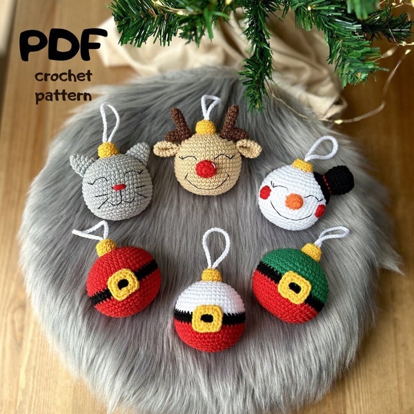 Christmas tree decorations PDF CROCHET PATTERN Christmas treetoy: Reindeer,Kitty,Snowman,  Christmas Baubles Set, Amigurumi Ornaments, Decor