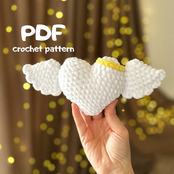 Plush Heart Angel With Wings Crochet heart pattern valentines gift amigurumi pattern Easy crochet pattern