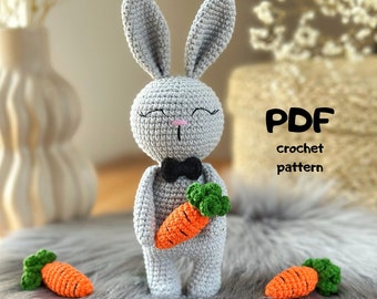 Easter Bunny crochet pattern bunny boy Amigurumi rabbit Easy pattern Carrot pattern