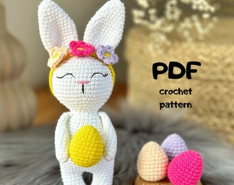 Easter Bunny crochet pattern bunny girl Low-sew Amigurumi rabbit Easy pattern Egg pattern