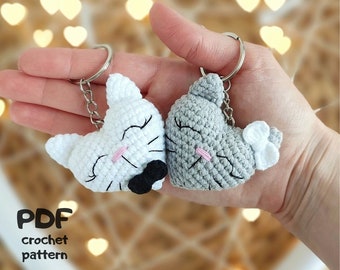 Cat keychain crochet cat Kitty crochet cat pattern heart keychain crochet keychain crochet heart amigurumi keychain Amigurumi Pattern