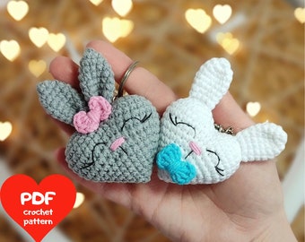 Easter Bunny crochet bunny boy & bunny girl heart keychain crochet keychain crochet heart amigurumi keychain Amigurumi rabbit Ease pattern