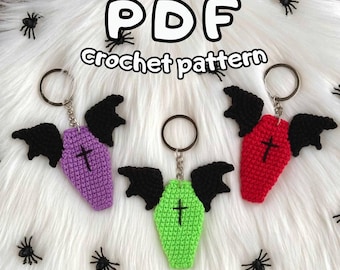 Coffin with wings Keychain Crochet Pattern,Halloween Crochet Pattern,Crochet Halloween decor, Amigurumi pattern,Spooky decor crochet pattern