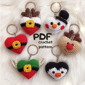 Crochet Christmas Elf ,Deer,Santa,Penguin,Snowman keychain,Christmas treetoy,Crochet heart pattern,Crochet heart keychain amigurumi pattern