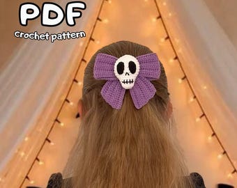 Bow with Skull Keychain Crochet Pattern, Halloween Crochet Pattern, Halloween Hair Clip,Crochet Halloween decor,Spooky decor crochet pattern