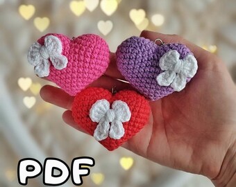 Haakpatroon hart met strik valentijnscadeau amigurumipatroon Eenvoudig gehaakt hartpatroon