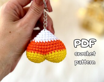 Halloween crochet keychain сandy corn pattern Crochet heart keychain pattern Halloween gift amigurumi keychain pattern Easy crochet pattern