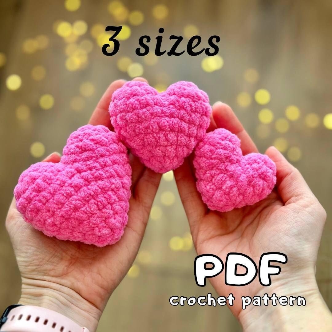 Plush Heart Crochet Pattern 3 Sizes Crochet Heart Pattern Valentines ...