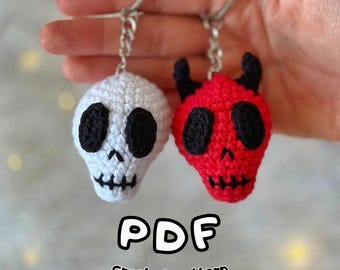 2in1 Bundle Skull Halloween keychain,Devil skull,Crochet Halloween decor,Halloween crochet pattern skull,amigurumi pattern,crochet skeleton