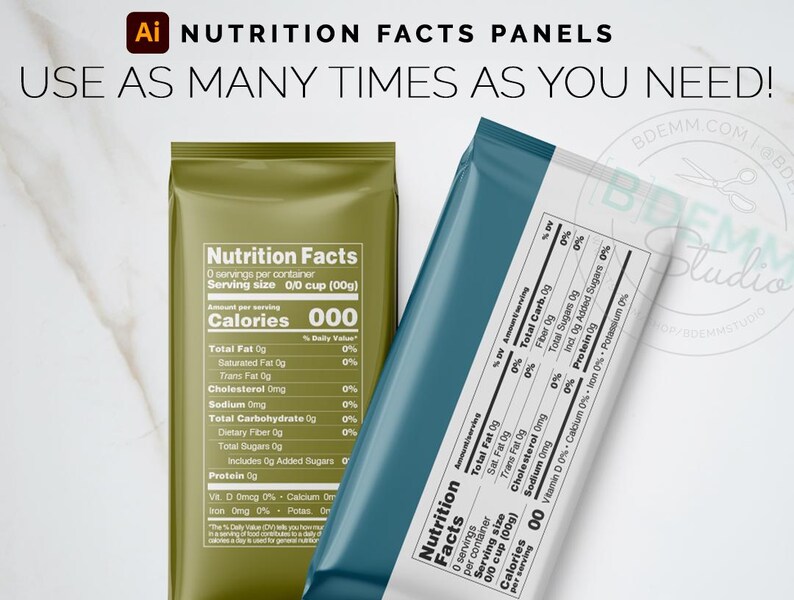 Nutrition Facts Template Bundle Editable Adobe Template Label Designs
