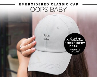 Oops Baby Baseball Cap | Funny Hat, Old Money Aesthetic Embroidered Hat | Quiet Luxury Baby Sister Gift, Family Photo Outfit | Cute Hat