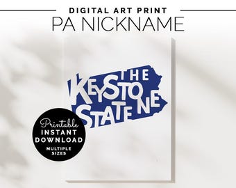 Pennsylvania Digital Art Print | Keystone State | PA Wall Art | Vermont Poster | State Nickname Printable Poster | Philly | Pittsburgh